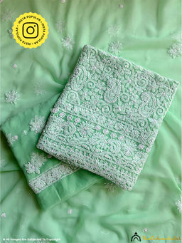 The Chikan Label - Green Ishanvi Georgette Chikankari Unstitched Kurta and Pant with Dupatta
