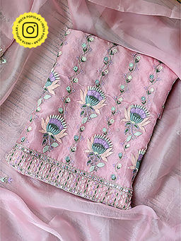 The Chikan Label - Pink Organza Chikankari Unstitched Kurti with Dupatta