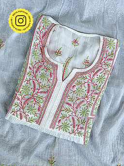 The Chikan Label - Mulmul Chanderi Chikankari White Semi Stitched Kurti with Dupatta
