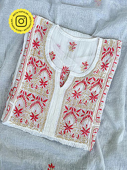 The Chikan Label - White Chanderi Chikankari Semi Stitched Kurti with Dupatta
