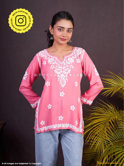 The Chikan Label - Sangeet Modal Chikankari Pink Tunic