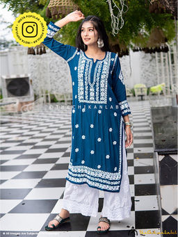 The Chikan Label - Amara Muslin Chikankari Straight Blue Kurta