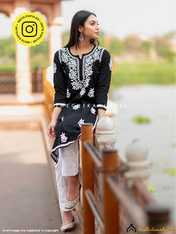 The Chikan Label - Saba Cotton Chikankari Straight Black Kurta