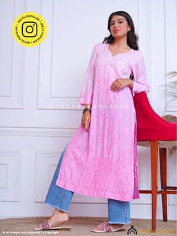 The Chikan Label - Azmi Muslin Chikankari Straight Pink Kurta