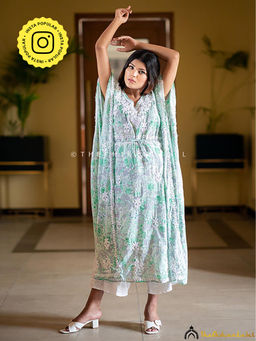 The Chikan Label - Faraha Mulmul Cotton Green Kaftan