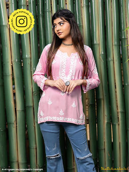 The Chikan Label - Geet Modal Chikankari Pink Tunic