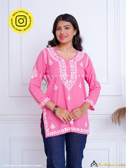 The Chikan Label - Geet Modal Pink Chikankari Tunic
