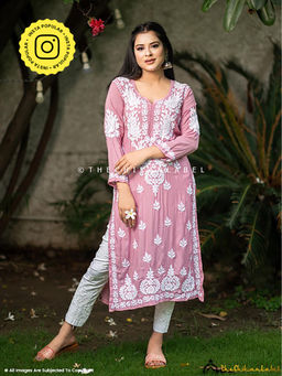 The Chikan Label - Pink Safa Muslin Chikankari Straight Kurta