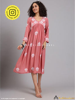 The Chikan Label - Aina Modal Chikankari Alia Cut A-Line Coral Kurta