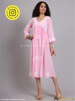 The Chikan Label - Aina Modal Chikankari Alia Cut A-Line Pink Kurta