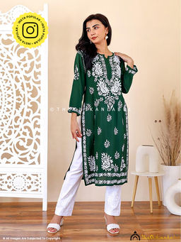 The Chikan Label - Green Masoom Modal Chikankari Straight Kurta