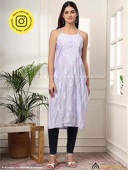 The Chikan Label - Zubaida Chanderi Chikankari Strappy Lavender Kurta
