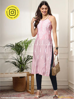 The Chikan Label - Zubaida Chanderi Chikankari Strappy Peach Kurta