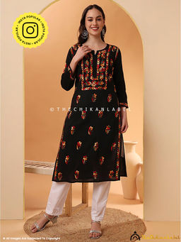 The Chikan Label - Noah Cotton Chikankari Straight Black Kurta