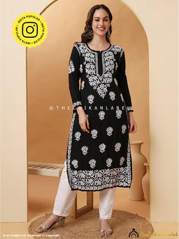 The Chikan Label - Arya Modal Chikankari Straight Black Kurta