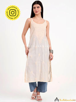 The Chikan Label - Maham Cotton Chikankari Strappy Beige Kurta