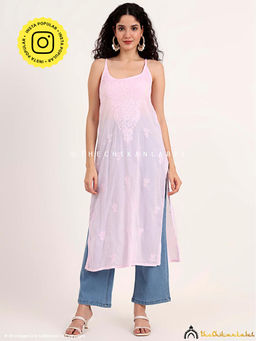 The Chikan Label - Maham Cotton Chikankari Strappy Pink Kurta