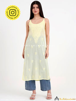 The Chikan Label - Maham Cotton Chikankari Strappy Yellow Kurta