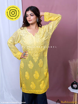 The Chikan Label - Yellow Rihana Viscose Chikankari Tunic