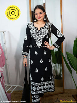 The Chikan Label - Nima Muslin Chikankari Straight Black Kurta