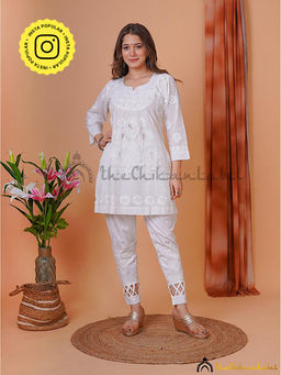 The Chikan Label - White Ira Cotton Chikankari Net Work Kurti