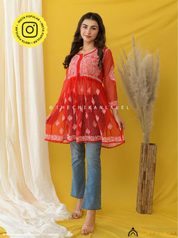 The Chikan Label - Red Georgette Chikankari Tunic