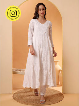 The Chikan Label - White Ridhima Modal Chikankari Angrakha