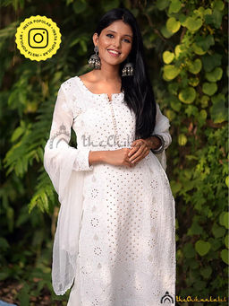 The Chikan Label - White Premium Mukaish Viscose Kurta With Inner