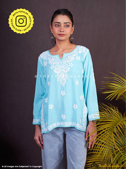 The Chikan Label - Sangeet Modal Chikankari Blue Tunic
