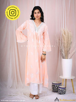 The Chikan Label - Ruhina Modal Chikankari A-Line Peach Kurta