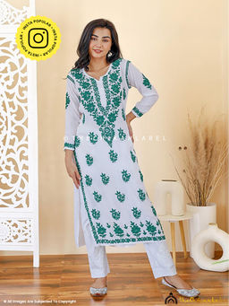 The Chikan Label - Jugni Modal Chikankari Straight Green Kurta