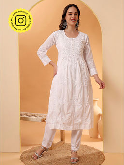 The Chikan Label - Amulya Cotton Nyra Style White Kurta