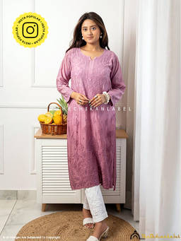 The Chikan Label - Jivika Muslin Chikankari Straight Mauve Kurta