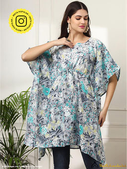The Chikan Label - Himani Mulmul Cotton Short Grey Kaftan
