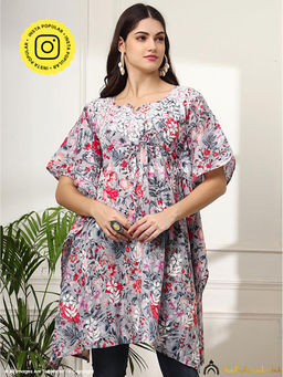 The Chikan Label - Himani Mulmul Cotton Grey Kaftan