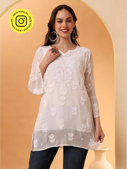 The Chikan Label - White Mushq Viscose Chikankari Tunic