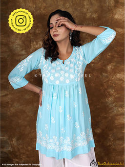 The Chikan Label - Blue Navya Modal Chikankari Kurti