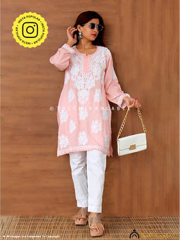 The Chikan Label - Peach Kaifiyat Modal Chikankari Kurti