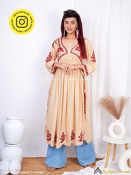 The Chikan Label - Vamika Modal Chikankari Beige Nayra Cut Anarkali