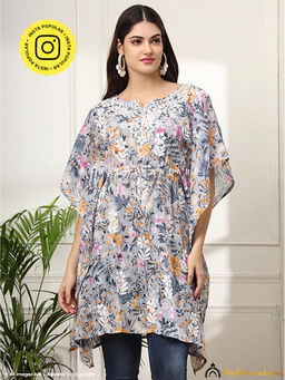 The Chikan Label - Himani Grey Mulmul Cotton Kaftan