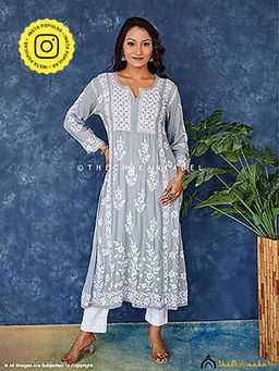 The Chikan Label - Grey Modal Chikankari Anarkali