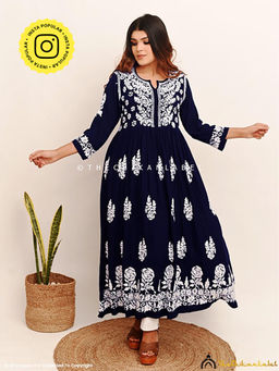 The Chikan Label - Navy Blue Modal Chikankari Anarkali