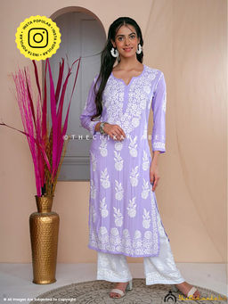The Chikan Label - Aidah Modal Chikankari Straight Lavender Kurta