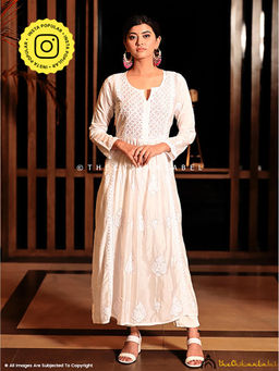 The Chikan Label - White Rooh Chanderi Chikankari A-Line Kurta