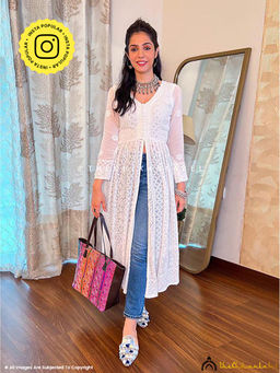 The Chikan Label - Prerna Chhabra White Naveli Chikankari Slit Kurta