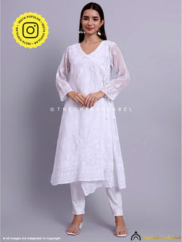 The Chikan Label - Kalyani Priyadarshini Jaanvi Georgette Chikankari White Angrakha
