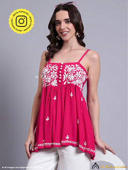 The Chikan Label - Hoor Modal Chikankari Pink Tunic
