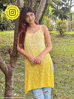 The Chikan Label - Yellow Jia Viscose Chikankari Strappy Kurti