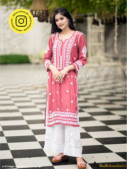 The Chikan Label - Amara Muslin Chikankari Straight Coral Kurta
