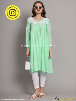 The Chikan Label - Alia Mulmul Chikankari Green Anarkali